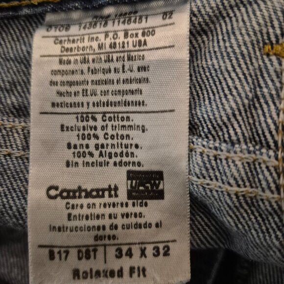Carhartt Blue Jeans Men 34x32 Relaxed Fit B17 DST Workwear Casual Pants - Picture 2 of 6